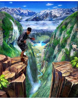 3D Image Of Man Standing On Cliffs
