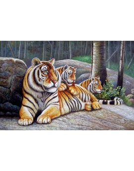 Mother Tiger With Two Cubs