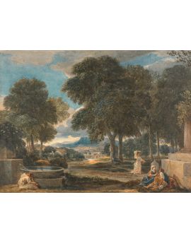 Landscape With A Man Washing His Feet At A Fountain After Poissin By David Cox