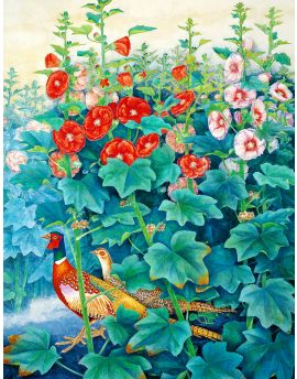 Two Pheasants Among The Flowers