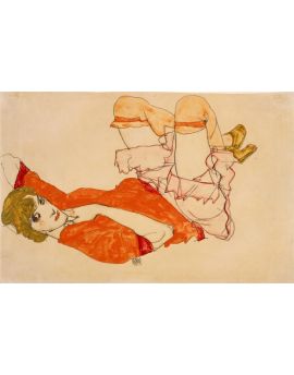 Wally In Red Blouse With Raised Knees 1913 by Egon Schiele