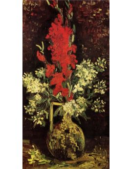 Vase With Gladioli And Carnations by Vincent van Gogh