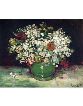 Vase With Zinnias And Other Flowers by Vincent van Gogh