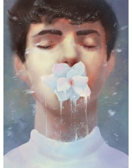 Man With A White Flower In Mouth By Liu Ying