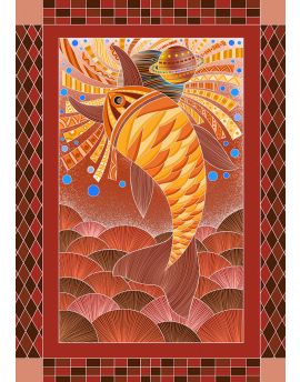 Fish In Red Background By Luo Zhibin