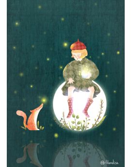 Girl,Moon And Fox By Mo Huiping
