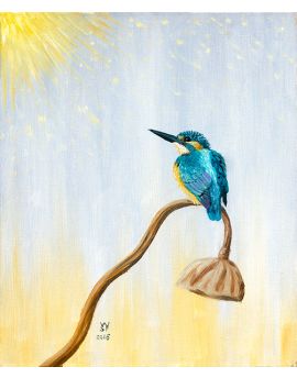 Blue Bird On Lotus Seedpod By Wang Shufan