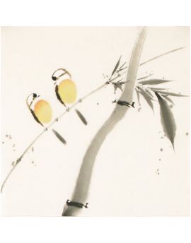 Two Birds Landing On The Bamboo 1