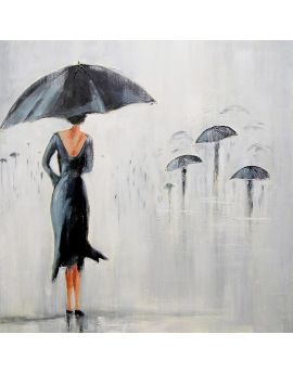 Black-Dressed Woman In Rain
