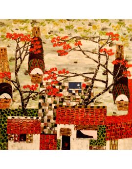 Red Tile-Roofed Farmhouses And Yards