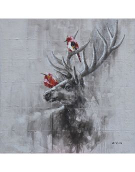 Red Little Birds On Deer Head