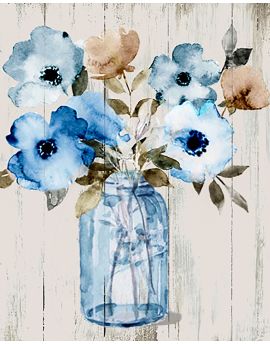 Blue Flowers In Glass Vase 4