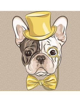 French Bull Dog With Yellow Hat And Bowtie