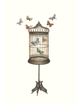 Butterflies Flying Around Bronzed Birdcage