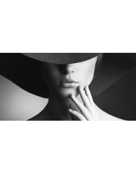 Black And White Image Of Elegant Woman Wearing Sun Hat