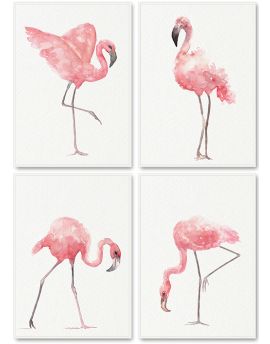 4 Panels Of Pink Flamingoes