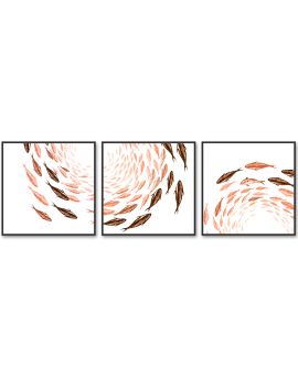 3 Panels Of School Of Fish