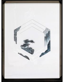 3D Layered Chinese Traditional Pines And Rocks