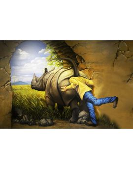 3D Funny Image Of Man Crawling Into Rihno's Belly