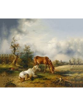 Schimmel Und Fuchs Auf Der Weide C1825 By Friedrich Gauermann