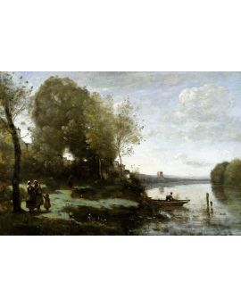 River With A Distant Tower By Camille Corot