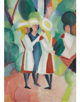 Three Girls In Yellow Straw Hats I By August Macke