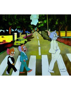Mr Tom And Mr Jerry Going Through Zebra Crossing