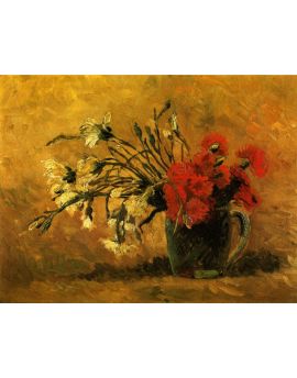 Vase With Red And White Carnations On A Yellow Background by Vincent van Gogh