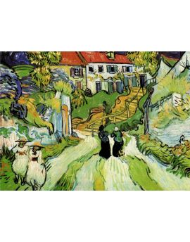 Village Street And Steps In Auvers With Figures by Vincent van Gogh