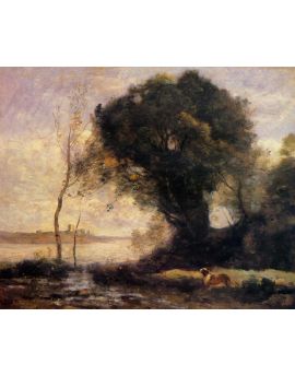 Pond With Dog by Camille Corot