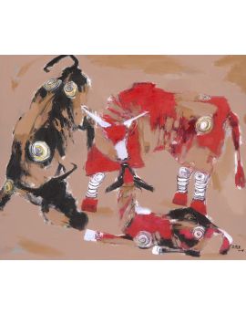 Two Red Cows And Black Cow By Chen Dejun