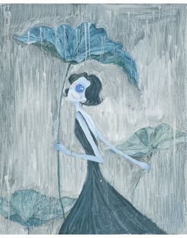 Girl Holding Lotus Leaf On Hand By Chen Huishi