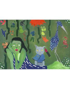 Green Lady With Her Grey Dog By Chen Huishi