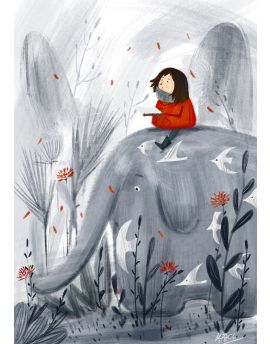 Elephant With A Girl In Red By Dong Zao
