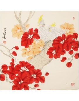 Parrots Landing On The Red Leaves 3