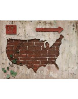 American Map On Red Brick Wall