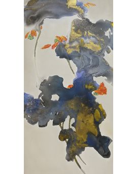 Dark-Blue Withered Lotus And Leaves