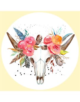 Bull Skull With Red Flowers