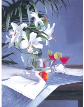 Lilies In Glass Vase And Drinks