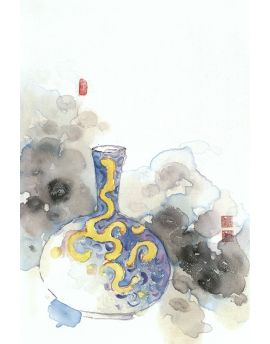 Blue Porcelain Vase With Yellow Pattern