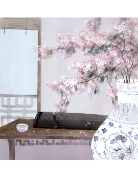 Pink Flower Blossom In Porcelain Vase