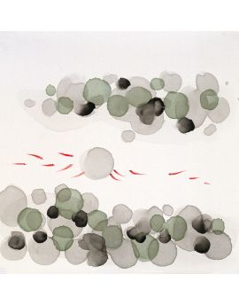 School Of Red Fish Playing Among Frog Spawns