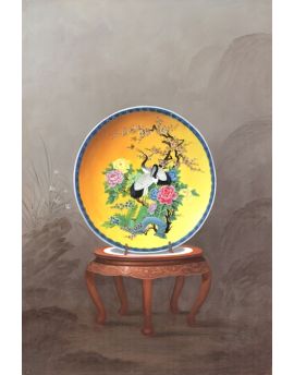 Chinese Porcelain Plate With Peonies And Red Crowned Cranes
