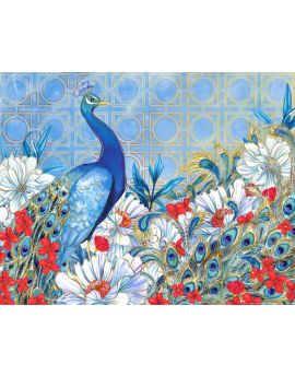Proud Blue Peacock Among Flowers