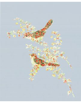 Two Green Birds With Floral Feather