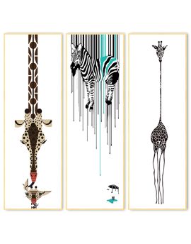 3 Panels Of Giraffes And Zebra