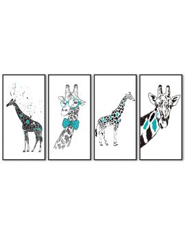 4 Panels Of Giraffes