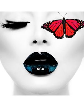 Red Butterfly On Left Eye Of Black Make-Up Lady