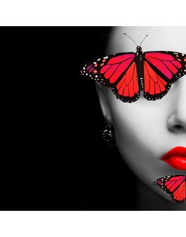 Red Butterflies On Lady Face