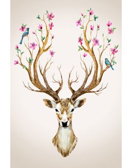 Deer With Flowers And Birds On Horns